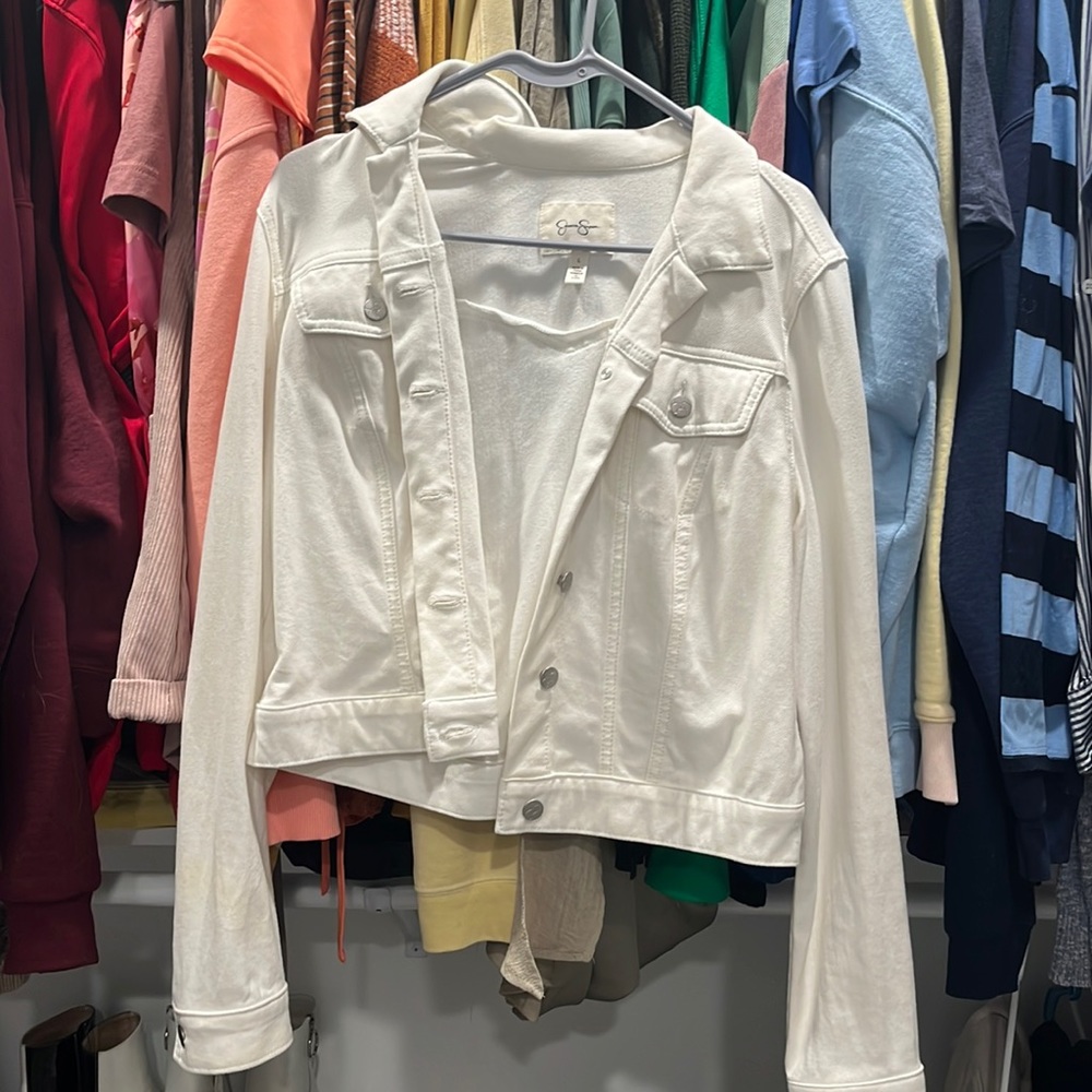Jessica Simpson White Jean Jacket // Size L // Stretchy